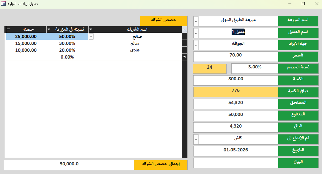 ايرادات المزارع